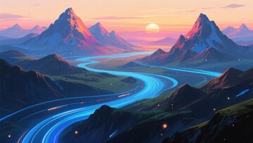 梦幻山间公路日落美景058