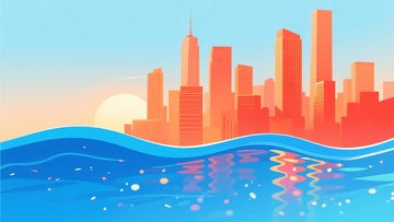 城市海滨插画风景925