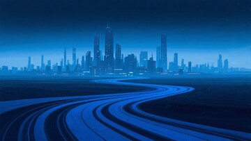 蓝色城市夜景与蜿蜒公路326