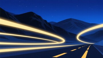 夜晚公路光轨与远山景象534