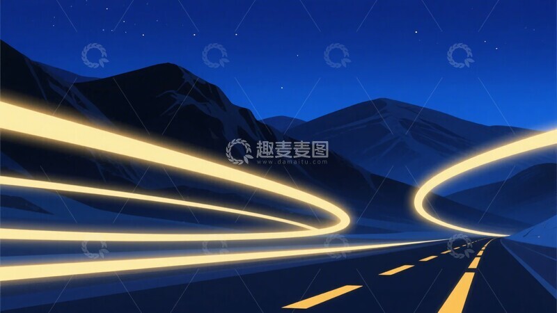 高清大图下载【趣麦麦图】-夜晚公路光轨与远山景象534