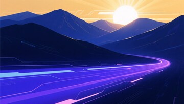 山间落日下的霓虹公路109