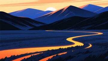黄昏下蜿蜒公路与连绵山脉696