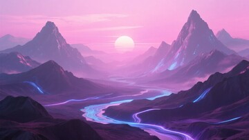 梦幻紫色山川日落景观985