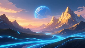 梦幻星球下的山川光影景观704