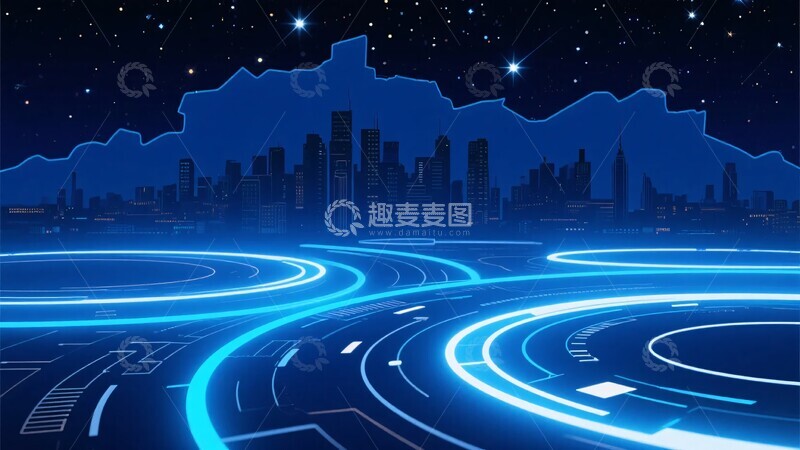 高清大图下载【趣麦麦图】-科幻风格城市夜景与光线路径536