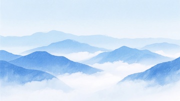 蓝色云雾缭绕的山峦风景963