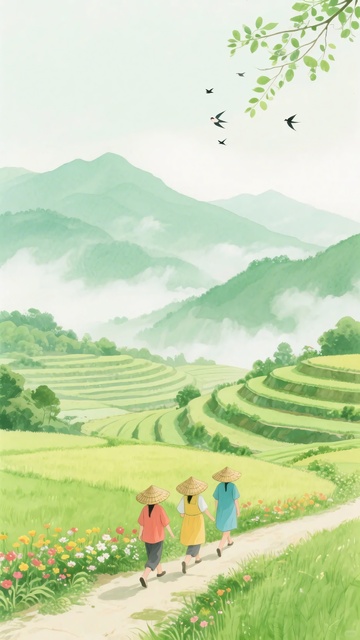 田野间孩童漫步的美好景象430