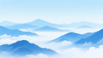 蓝色云雾缭绕的山峦风景892