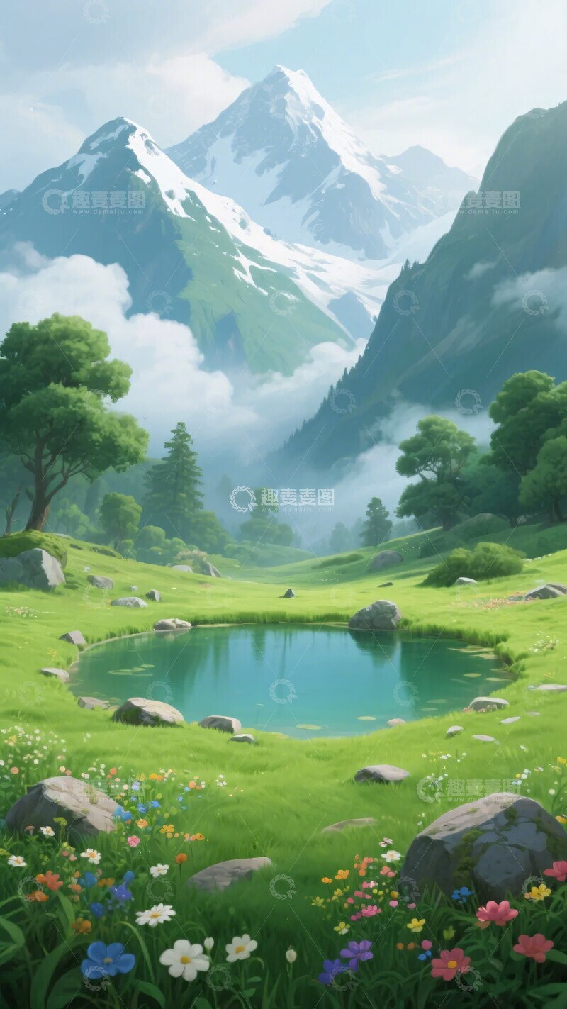 高清大图下载【趣麦麦图】-山间湖泊旁的美丽自然风光554