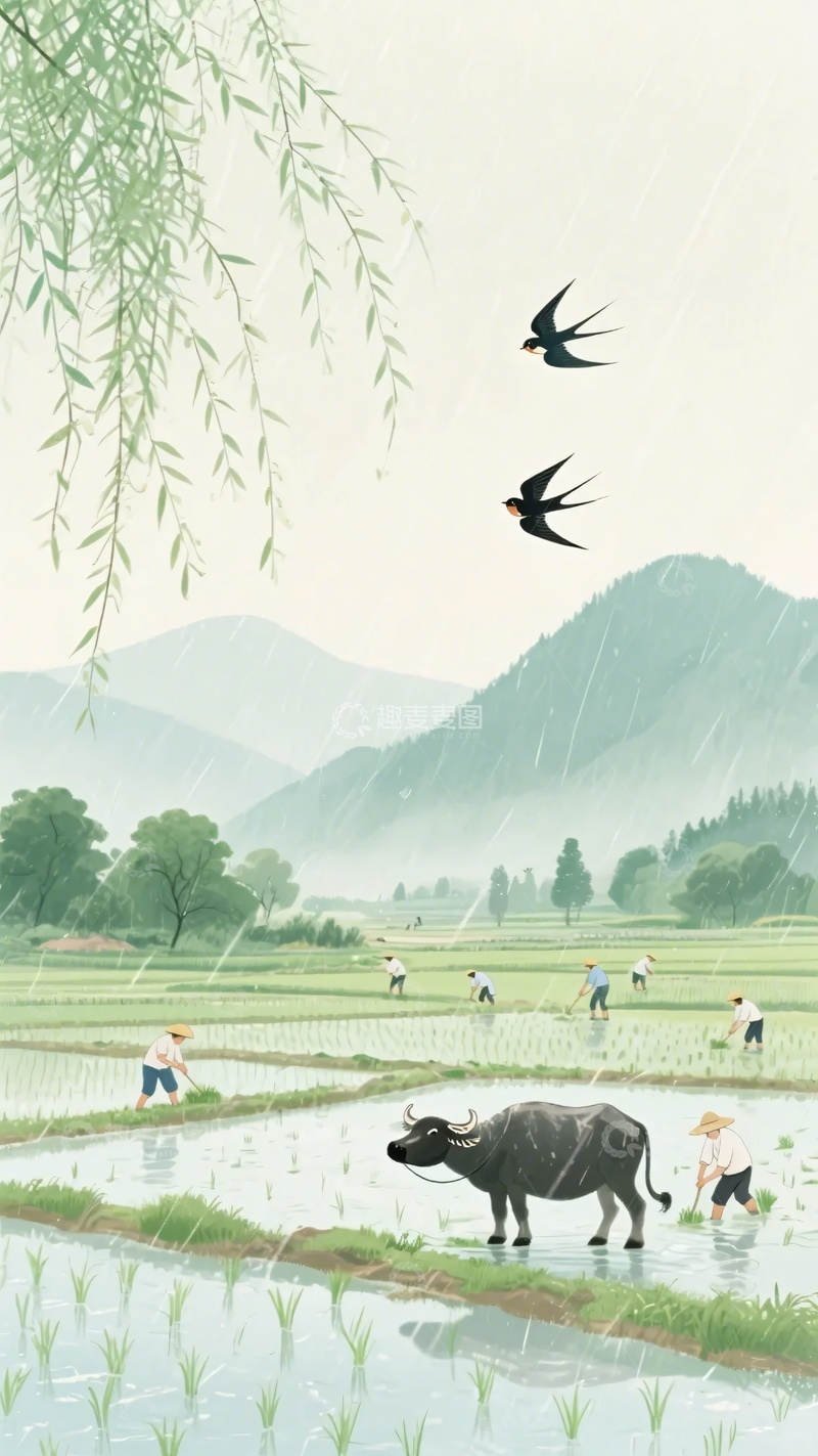 高清大图下载【趣麦麦图】田园耕作风光插画477
