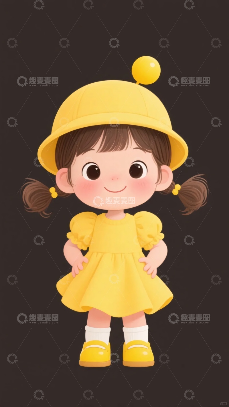 高清大图下载【趣麦麦图】穿黄衣戴黄帽的可爱小女孩319