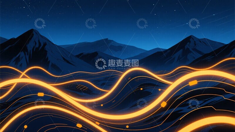 高清大图下载【趣麦麦图】-山间流动的发光线条夜景522