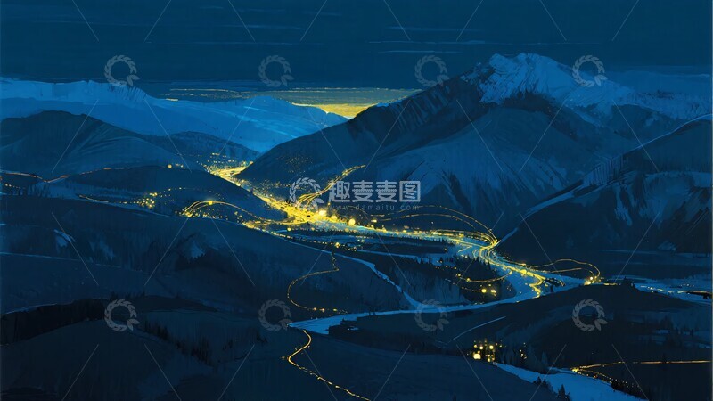 高清大图下载【趣麦麦图】-夜晚雪山下的城镇灯光景观974