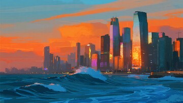 城市海滨绚丽黄昏景象305