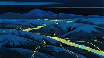 夜晚山间闪烁的灯光道路881