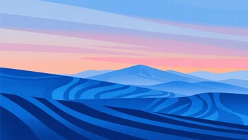 蓝色渐变山丘风景插画899