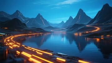 山间夜景公路与静谧湖水811
