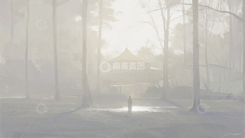 高清大图下载【趣麦麦图】-雾中树林里的孤独身影360
