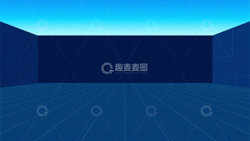 高清大图下载【趣麦麦图】-蓝色空旷室内场景插画006