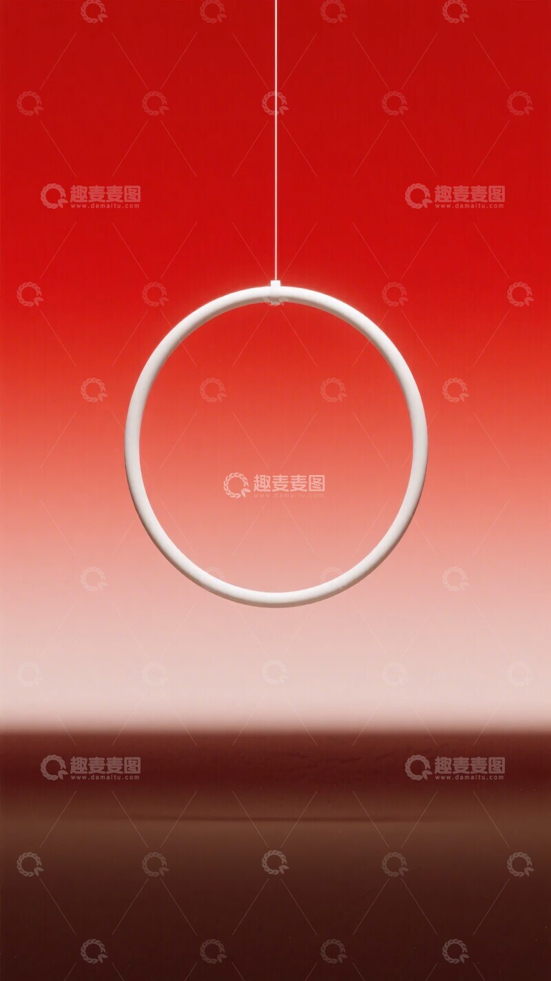 高清大图下载【趣麦麦图】红色背景悬挂的白色圆环016