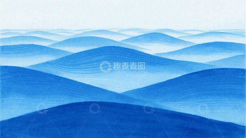高清大图下载【趣麦麦图】-蓝色渐变波浪山丘插画904