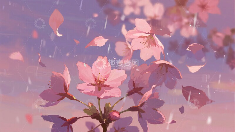 高清大图下载【趣麦麦图】-唯美飘落的粉色樱花766