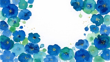 蓝绿色花卉水彩边框插画923