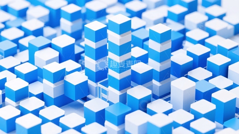 高清大图下载【趣麦麦图】-蓝白立体方块图案背景603