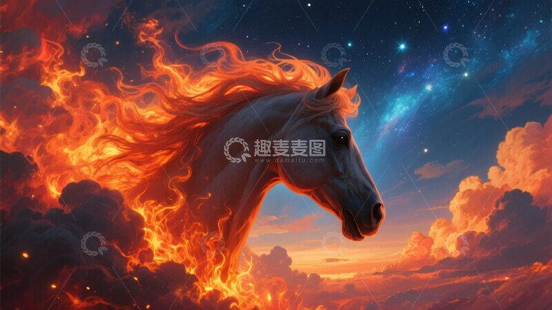 高清大图下载【趣麦麦图】-火焰骏马与星空壮丽景象710