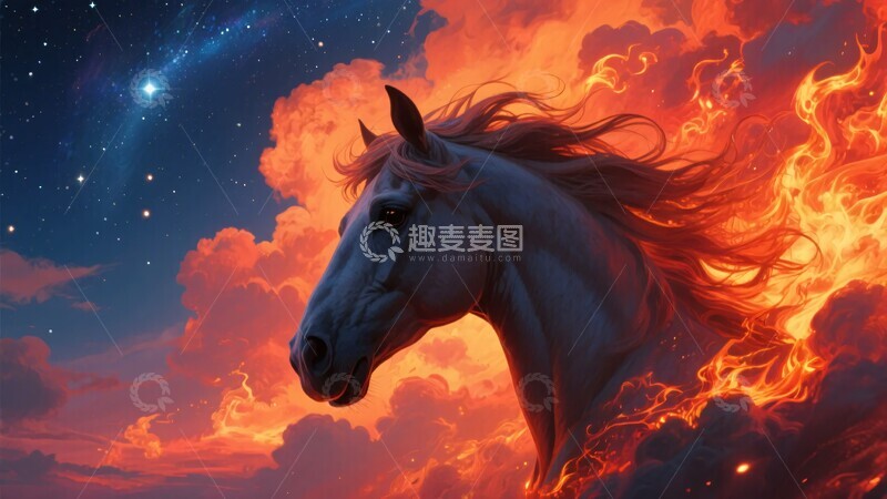 高清大图下载【趣麦麦图】-烈焰骏马于星空云海间104