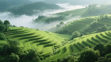 山间翠绿梯田美景410