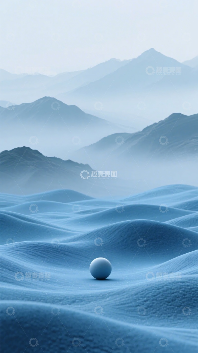 高清大图下载【趣麦麦图】蓝色沙海与球体的奇幻景象387