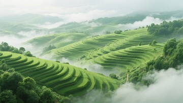 云雾缭绕的绿色梯田美景742