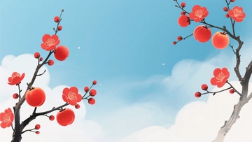 蓝天背景下的红果花枝插画279