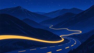 夜晚山间蜿蜒发光公路景象417