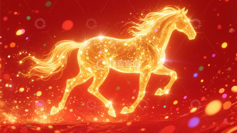高清大图下载【趣麦麦图】-金色流光骏马奔跑插画777