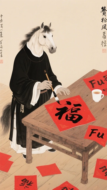 马头人身者写福字插画797