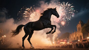 烟花下奔腾的黑马574