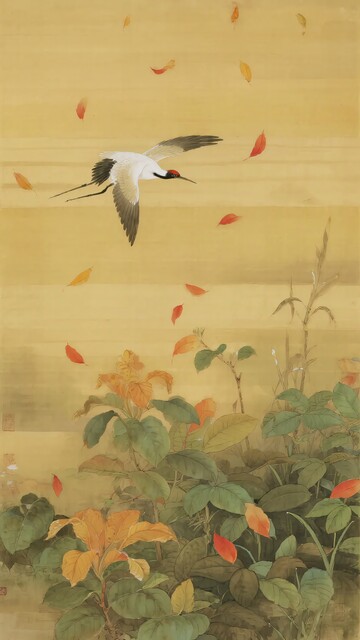 飞鸟与落叶的秋日景象856