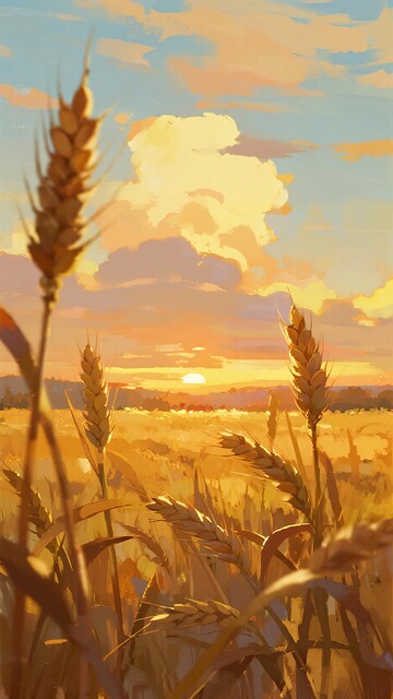 夕阳下的金黄麦田美景446