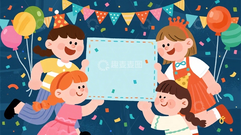 高清大图下载【趣麦麦图】儿童欢庆场景插画495