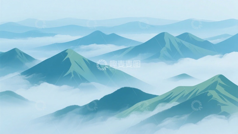 高清大图下载【趣麦麦图】-云雾缭绕的群山插画068