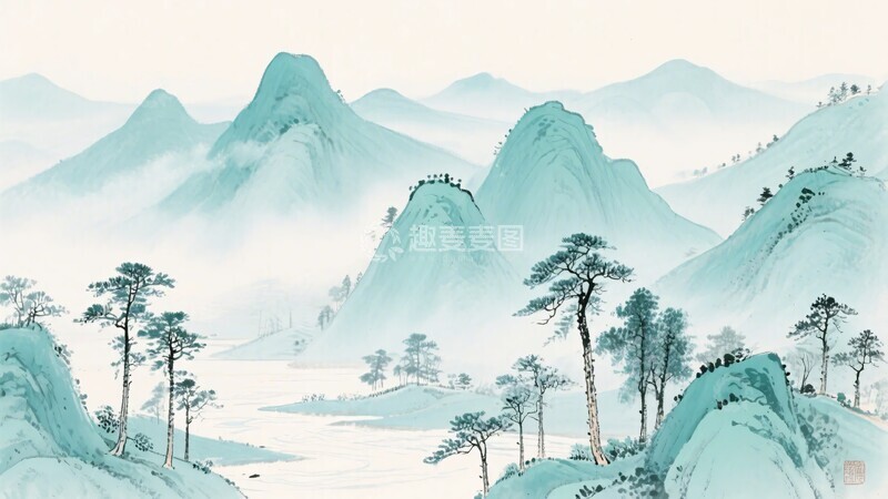 高清大图下载【趣麦麦图】-水墨山水风景插画239