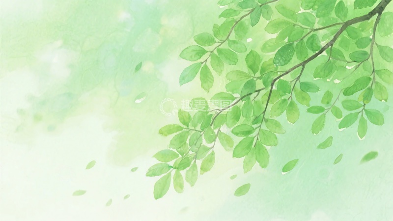 高清大图下载【趣麦麦图】-清新绿叶树枝插画背景502