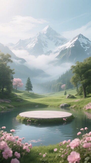 梦幻山间湖泊风景685