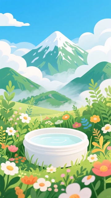 山间花草环绕的容器插画304