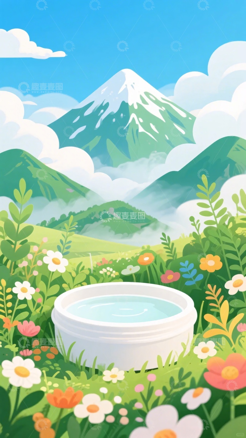 高清大图下载【趣麦麦图】-山间花草环绕的容器插画304