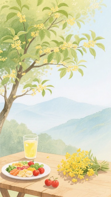 户外木桌旁的美食与美景038