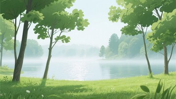 清新自然的湖边树林风景856